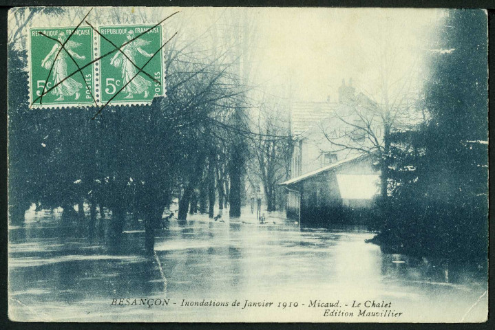 Square Micaud, le chalet, inondations 1910