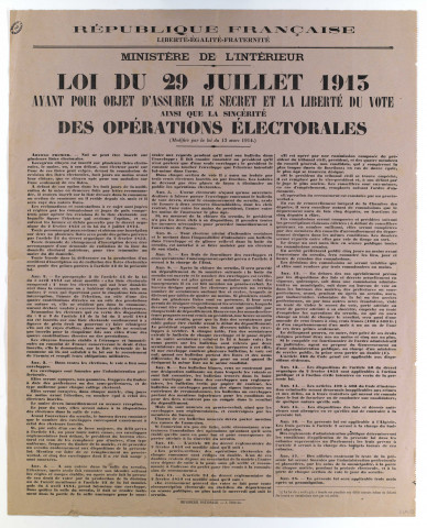 Loi du 29 juillet 1913 pour assurer le secret et la liberté de vote pendant les élections