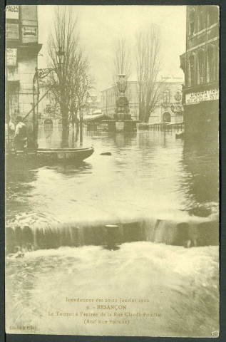 Torrent à l'entrée de la rue Claude Pouillet, inondations 1910
