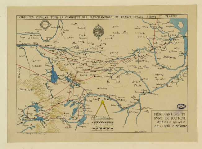 "Carte des chemins pour la conduite des marchandises de France, Italie, Suisse et Flandre"