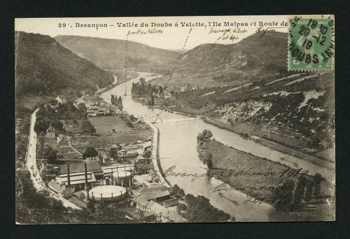 Vallée du Doubs à Velotte, l'Ile Malpas et route de Lyon