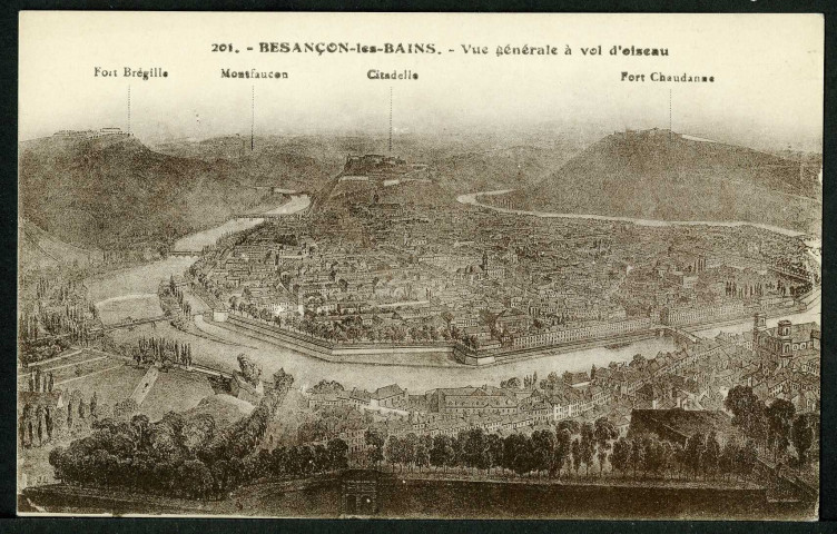 Vue générale de Besançon d'après une aquarelle exécutée en 1910 par M. Boutterin architecte