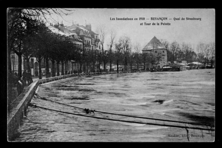 Quai de Strasbourg et tour de la Pelotte, inondations 1910