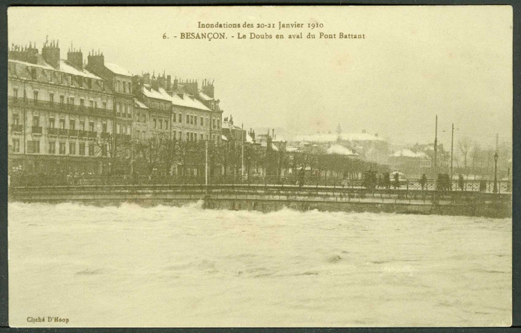 Le Doubs en aval du pont Battant, inondations 1910