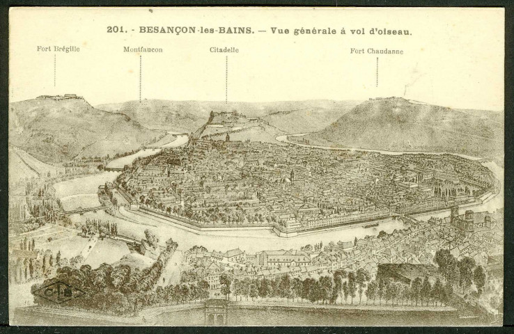 Vue générale de Besançon d'après une aquarelle exécutée en 1910 par M. Boutterin architecte