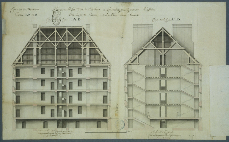 Coupes et profils de l'édifice à construire