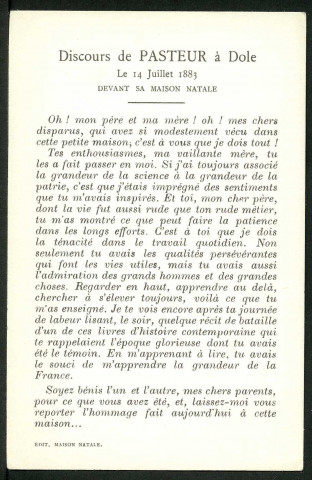 Discours de Pasteur, 14 juillet 1883