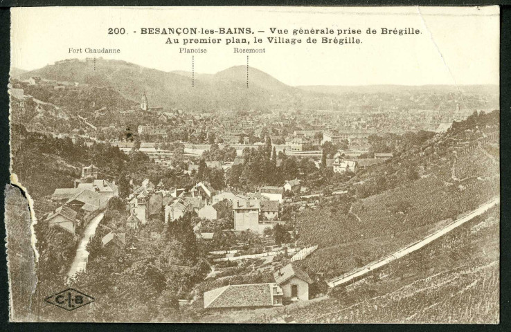 Vue générale prise de Bregille, au premier plan le village de Bregille