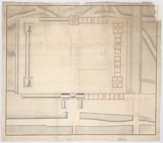 Plan géométrique d'une caserne de cavalerie à édifier