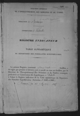 Registre indicateur de la table alphabétique du répertoire des formalités hypothécaires