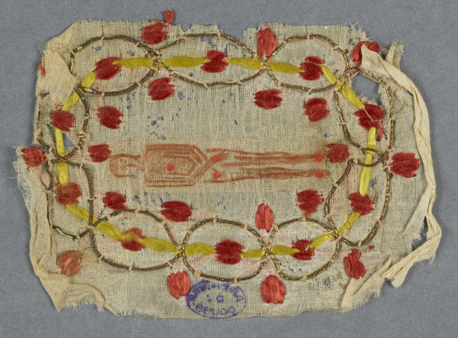Encadrement floral circulaire or et rouge