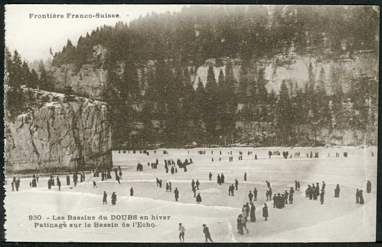 Les bassins du Doubs en hiver, patinage sur le bassin de l'Echo