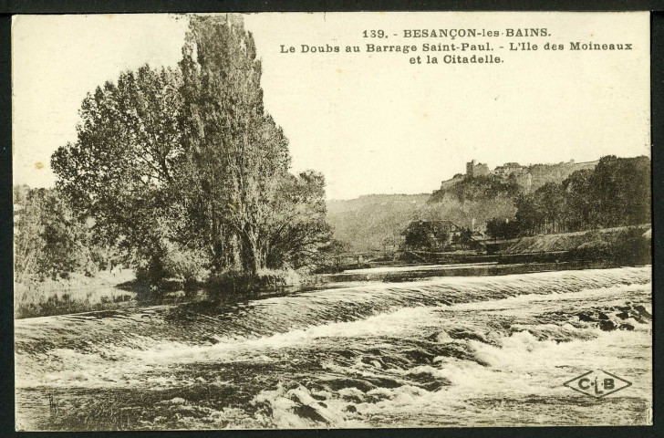 Le Doubs au barrage Saint-Paul, l'île des Moineaux et la citadelle