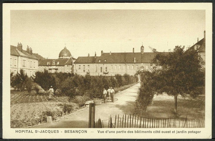 Vue d'une partie des bâtiments et jardins potager