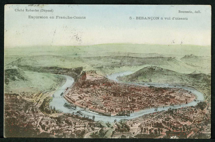 Vue générale de Besançon d'après une aquarelle exécutée en 1910 par M. Boutterin architecte