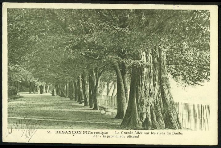 La grande allée sur les rives du Doubs dans la promenade Micaud