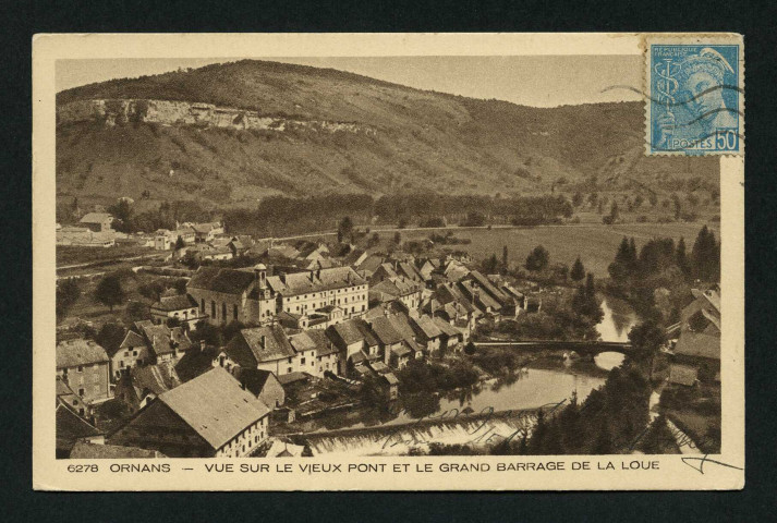 Vue sur le vieux pont et le grand barrage de la Loue