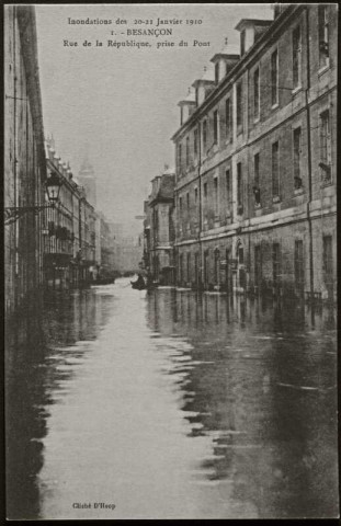 Vue de la rue de la République depuis le pont, inondations 1910