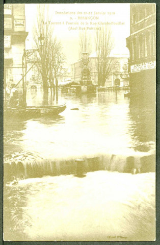 Torrent à l'entrée de la rue Claude Pouillet, inondations 1910