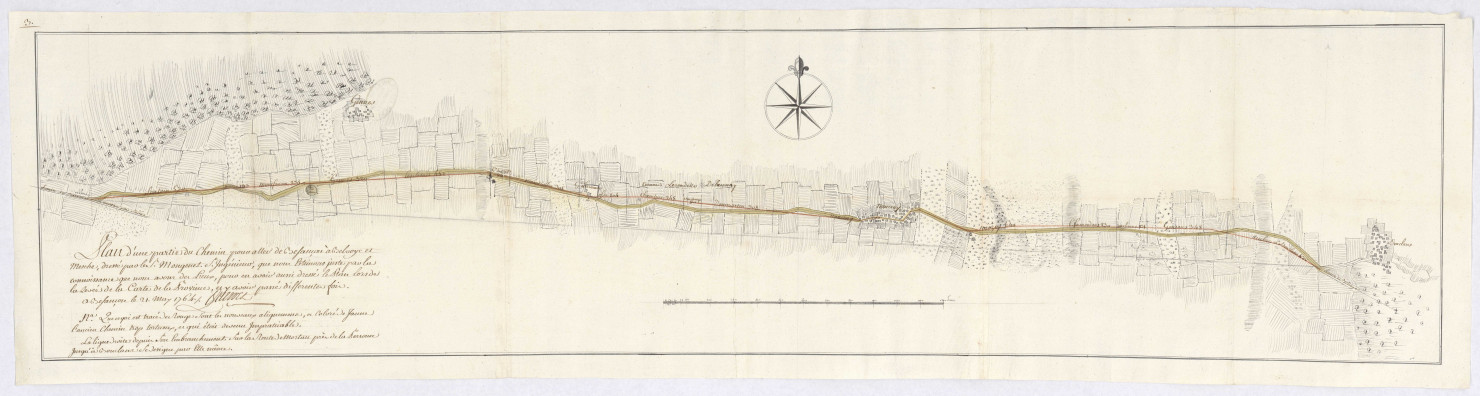 Plan d'un partie du chemin pour aller de Besançon à Belvoye et Maîche