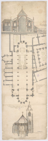 Plan géométrique et coupe sur le travers du bâtiment