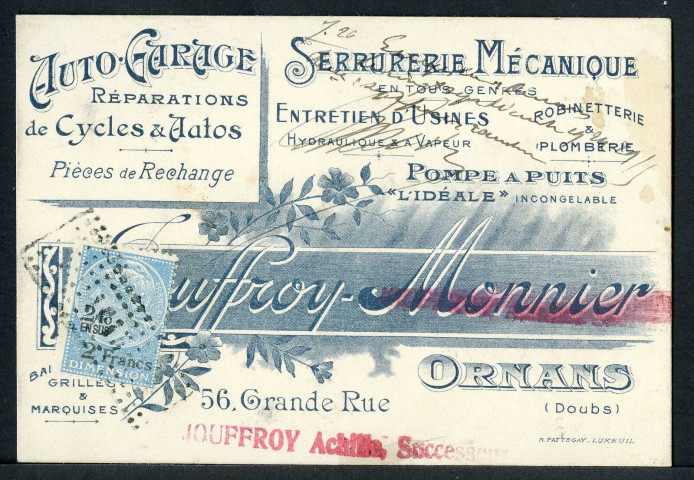 Publicité : "Ornans, Jouffroy Archille-successeur"