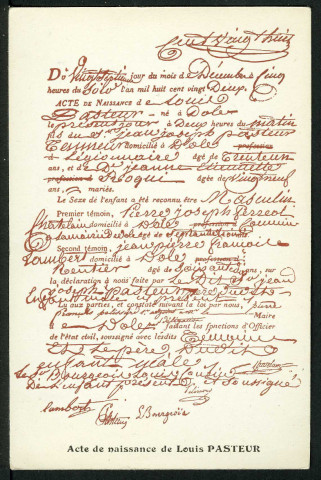 Acte de naissance de Pasteur