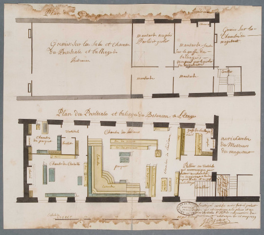 Plans de l'étage et des combles de l'édifice