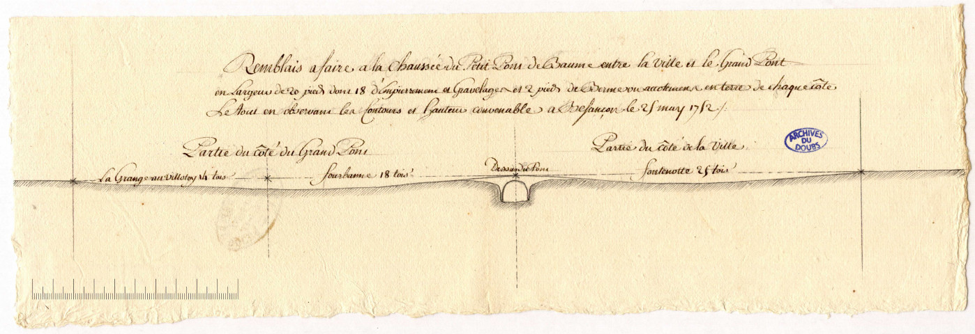 Remblais à faire à la chaussée de petit pont de Baume entre la ville et le grand pont