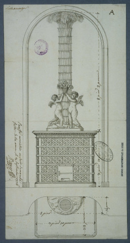 Élévation d'un poêle pour la salle à manger de l'édifice