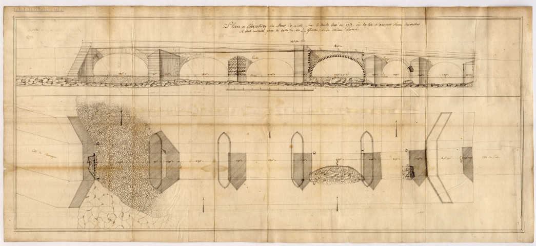 Plan et élévation du pont de l'Isle-sur-le-Doubs