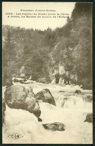 Les rapides du Doubs après la chute et les ruines du moulin de l'enfer