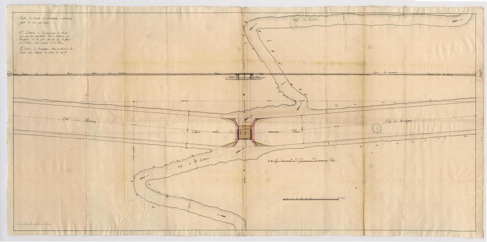 Plan d'un pont à édifier sur le ruisseau du Bief de Landanne, route de Recologne à Marnay