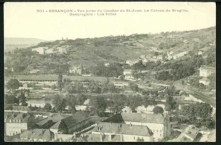 Vue prise du clocher Saint-Jean, le coteau de Bregille, Beauregard, les villas