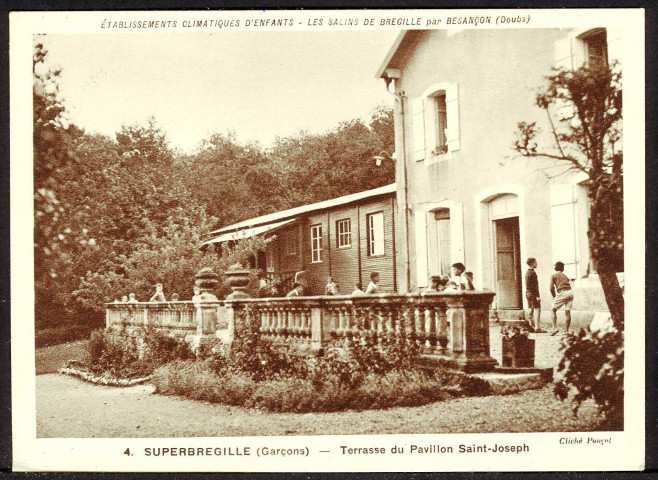 Etablissements climatiques d'enfants, les salins de Bregille par Besançon, Superbregille (garçons), terrasse du pavillon Saint Joseph