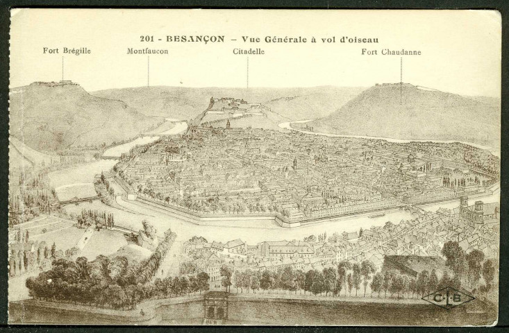 Vue générale de Besançon d'après une aquarelle exécutée en 1910 par M. Boutterin architecte