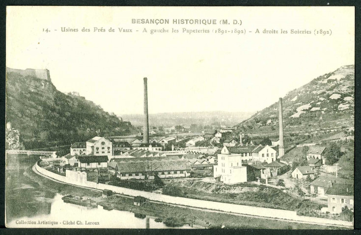 Usines des Prés de Vaux, à gauche les papeteries, à droite les soieries