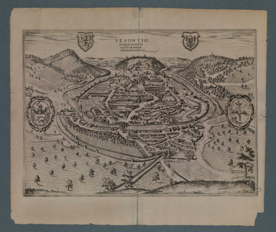 Vue cavalière de la ville de Besançon au XVIe siècle