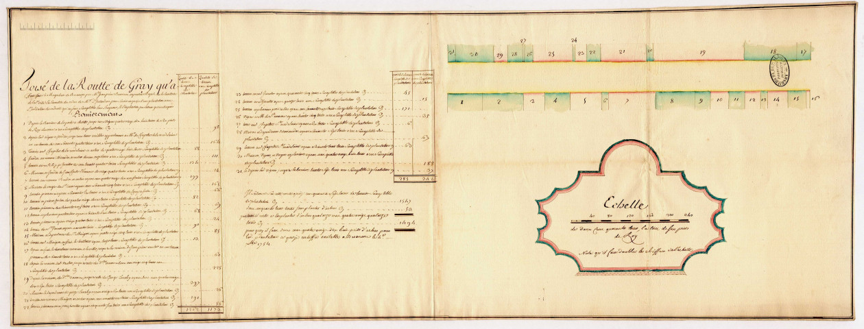 Plan d'une portion de la route de Besançon à Gray pour l'implantation d'arbres
