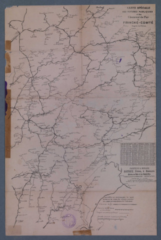 Carte routière et ferroviaire recto-verso de la Franche-Comté