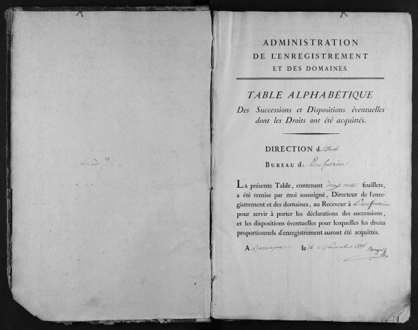 Table des successions acquittées