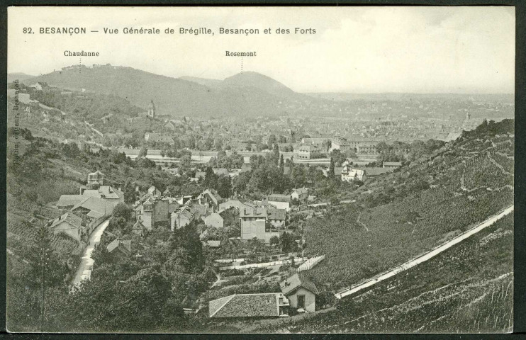 Vue générale prise de Bregille, au premier plan le village de Bregille
