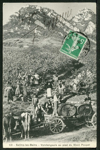 Vendangeurs au pied du mont Poupet