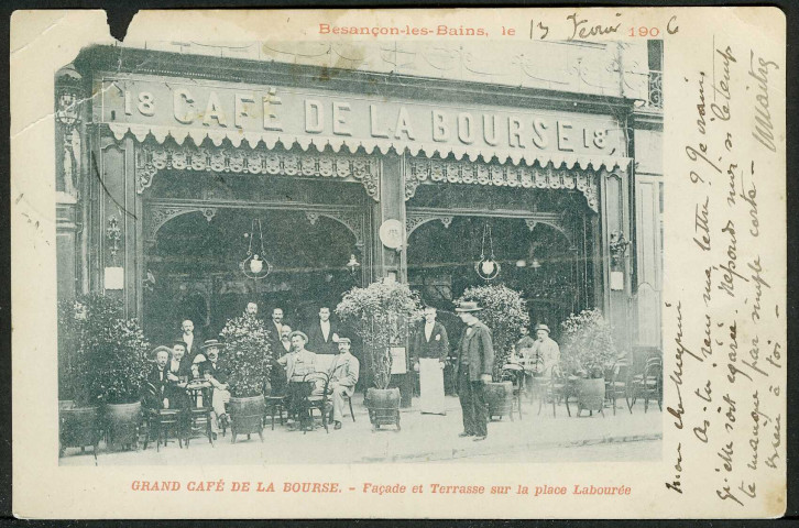 Grand café de la Bourse, façade et terrasse sur la place Labourée
