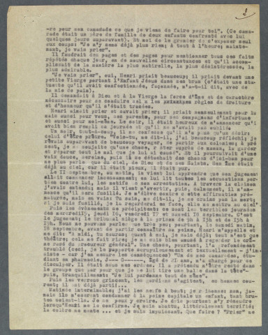 Extrait - Lettre d'un ami d'Henri Fertet à ses parents
