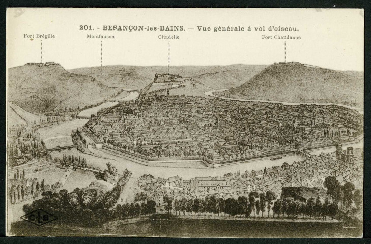 Vue générale de Besançon d'après une aquarelle exécutée en 1910 par M. Boutterin architecte
