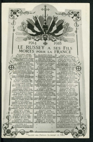 Inscription du monument aux morts