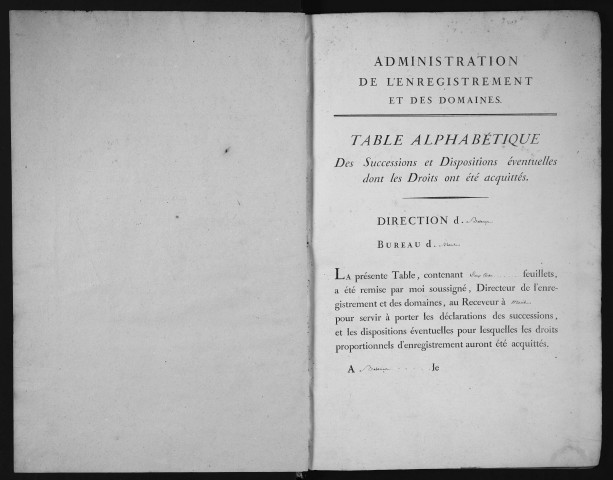 Table des successions acquittées