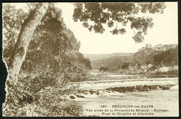 Le barrage, le pont de Bregille et la citadelle vus de la promenade Micaud