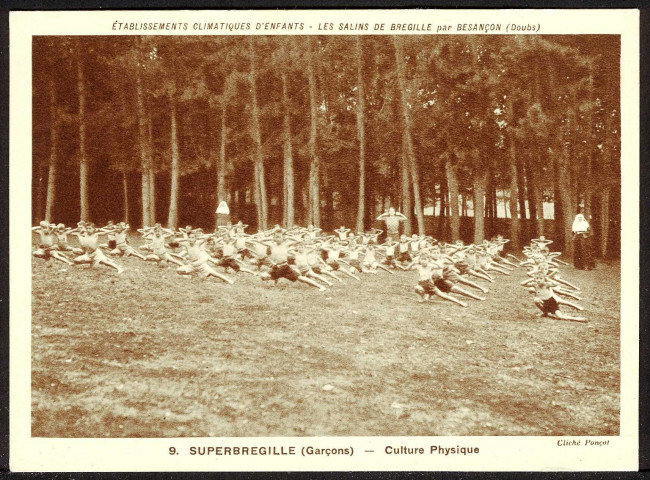 Etablissements climatiques d'enfants, les salins de Bregille par Besançon, Superbregille (garçons), culture physique
